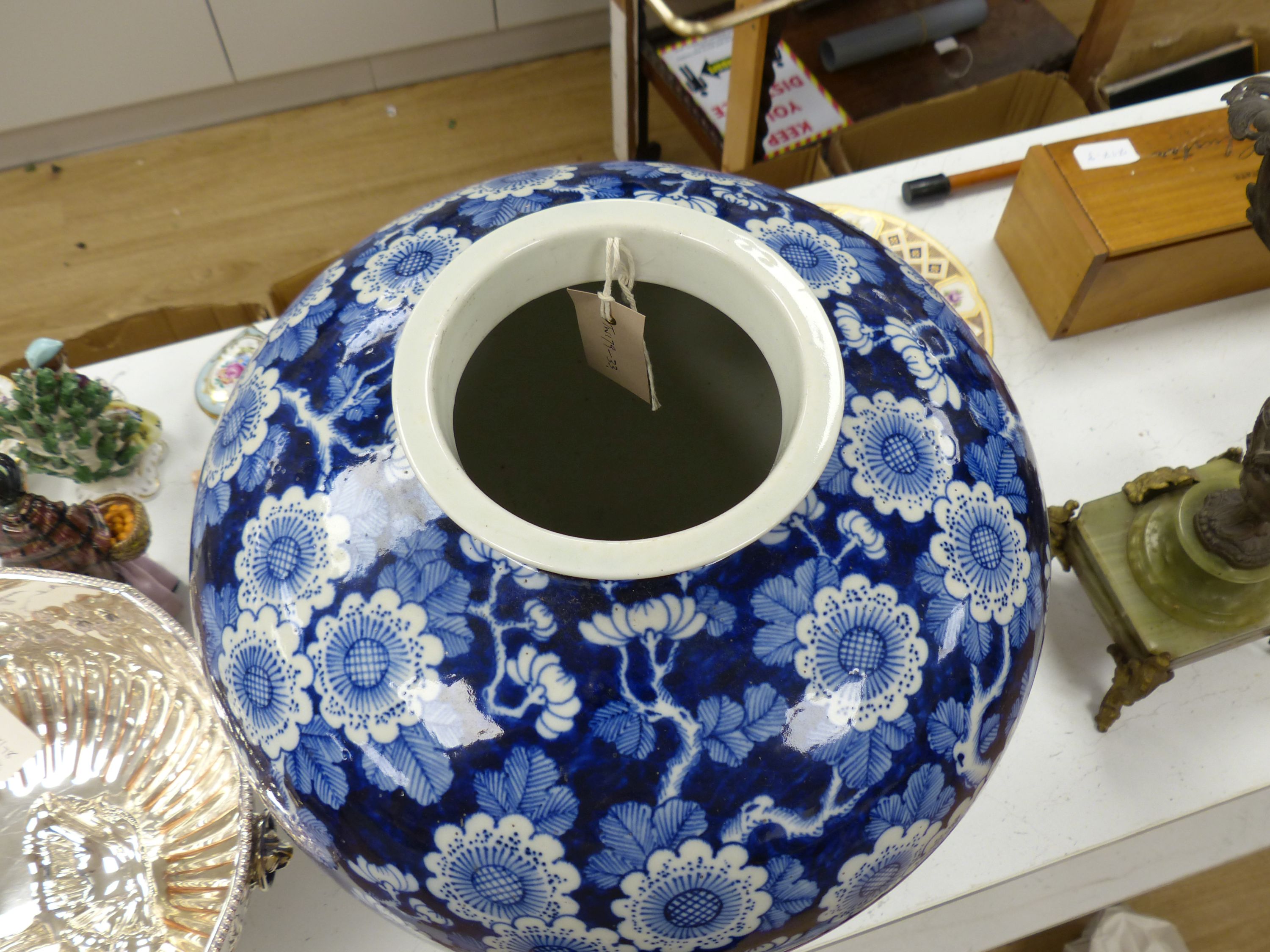 A Japanese large blue and white prunus vase H 45cm